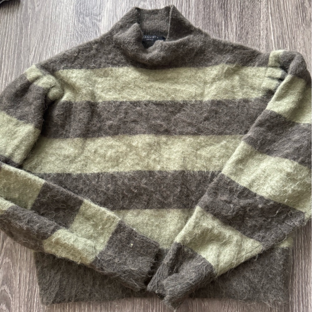 Allsaints Striped Green Cropped Sweater
